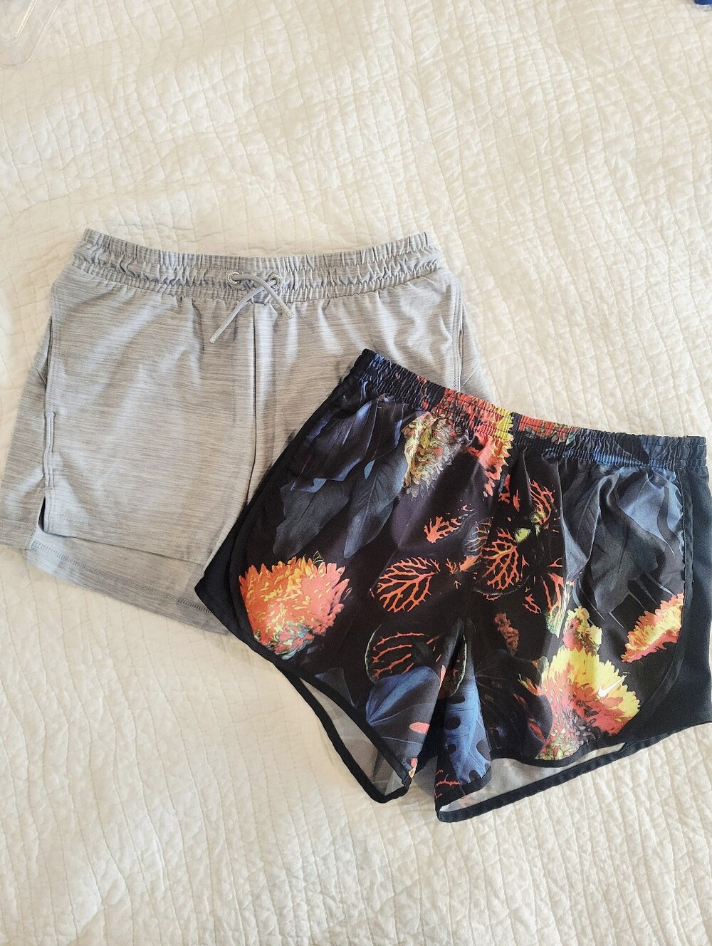 Lot of 2 Girls Athletic Shorts - Gray And Black Floral
